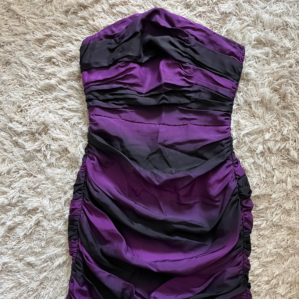 Betsy Johnson Black and Purple Ruched Strapless Dress